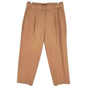 J.Crew Women's Belted Pleated Tapered Stretch Camel Brown Dress Pants Size 12P